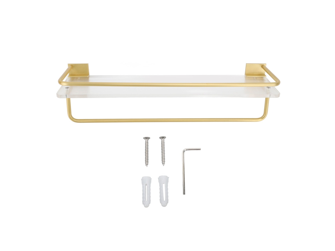 Estante de pared para baño, aluminio, no requiere taladro, color dorado, 40 cm