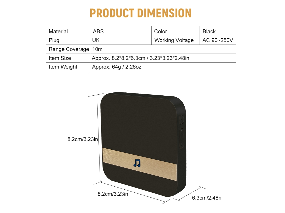 Timbre Inalámbrico Para Puerta De Casa Con Receptor Inteligente Wifi Enchufable, 52 Melodías Y Control De Volumen, Enchufe Europeo.