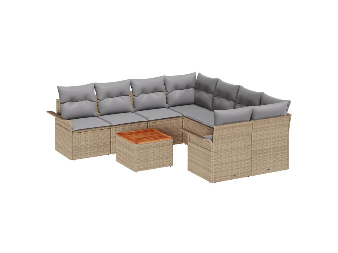 Maison Exclusive - Conjunto de sofás de jardín de 9 piezas, mimbre beige y gris claro