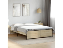 Estructura Cama Madera Ingeniería Metal Roble Sonoma 160x200 Cm
