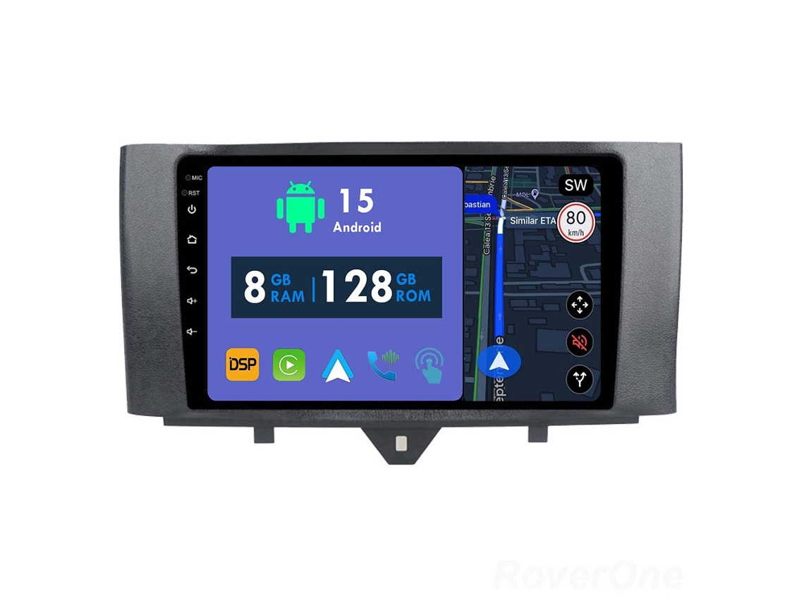 Coche Radio Android Auto Autoradio 8GB RAM 128G ROM CarPlay Navegación GPS Pantalla Táctil RoverOne para Mercedes Benz Smart Fortwo 2 2011 - 2015 