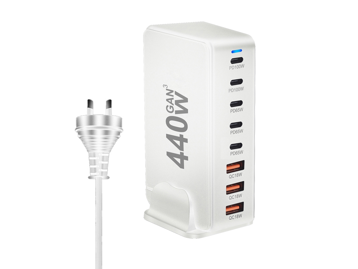 Estação De Carregamento 440w Hub 8 Portas Usb-c Gan3 Carregamento Rápido Para Celulares/laptops
