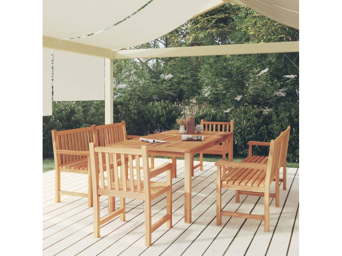 Juego de comedor de jardín de 5 piezas en madera maciza de teca DKD Home Decor