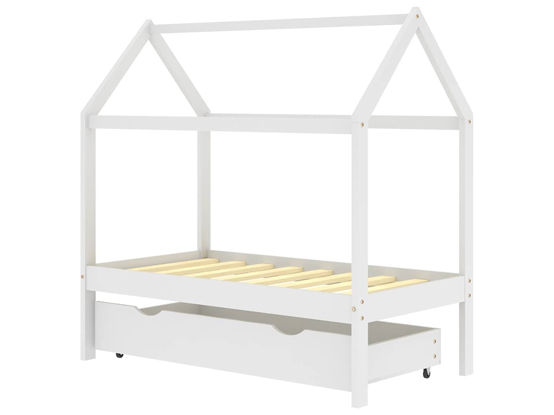Cama infantil MAISON EXCLUSIVE con cajón de pino macizo blanco (70x140 cm)