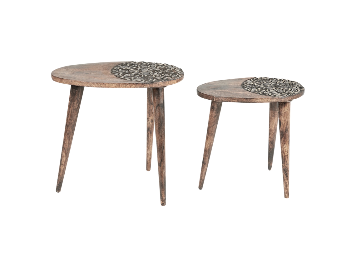 Conjunto de 2 mesas auxiliares de madera de mango oscura BELIANI Khetua