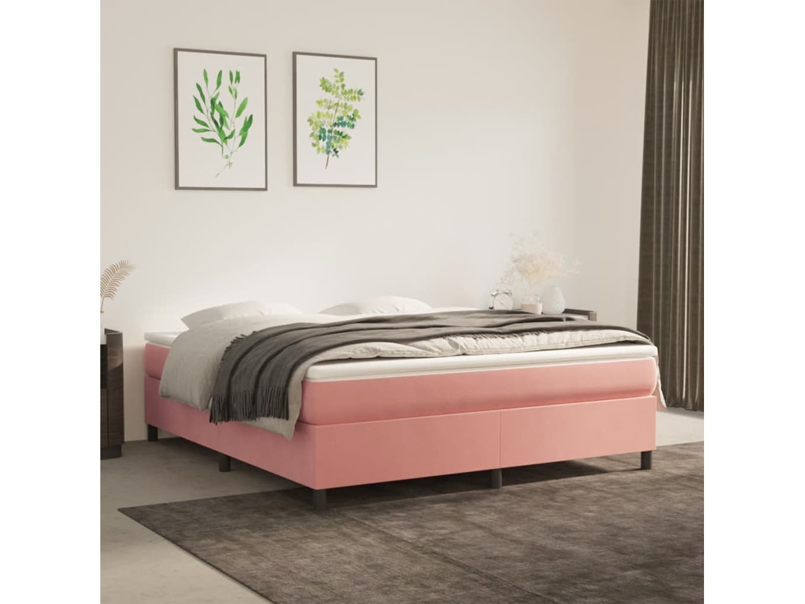 Estructura De Cama Sin Colchón Terciopelo Rosa 180x200 Cm