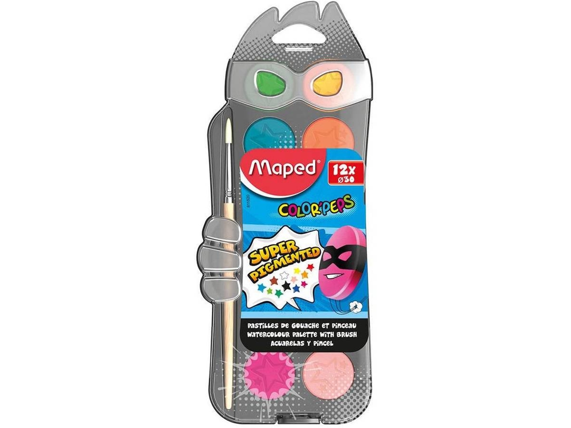 Acuarela MAPED ColorPeps con Cepillo (12 Colores)