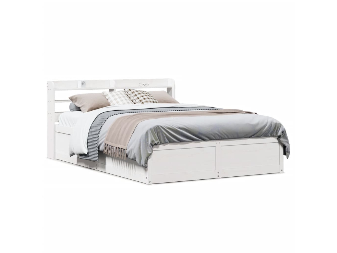 Estructura De Cama Con Cabecero Madera Pino Blanco 135x190 Cm