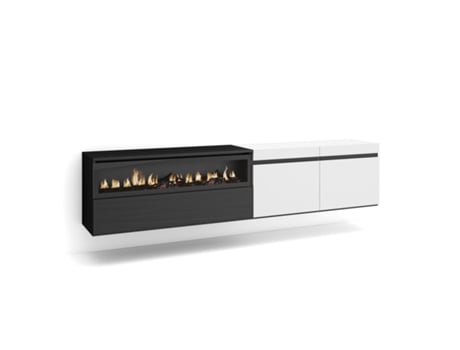 Mueble TV Televisión 200x45x35cm Para TV hasta 80 Chimenea eléctrica Colgado Suspendido Blanco y negro