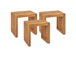 Conjunto De 3 Tamboretes De Jardim Beliani Bellano De Madeira De Acácia Castanho 45x35x43