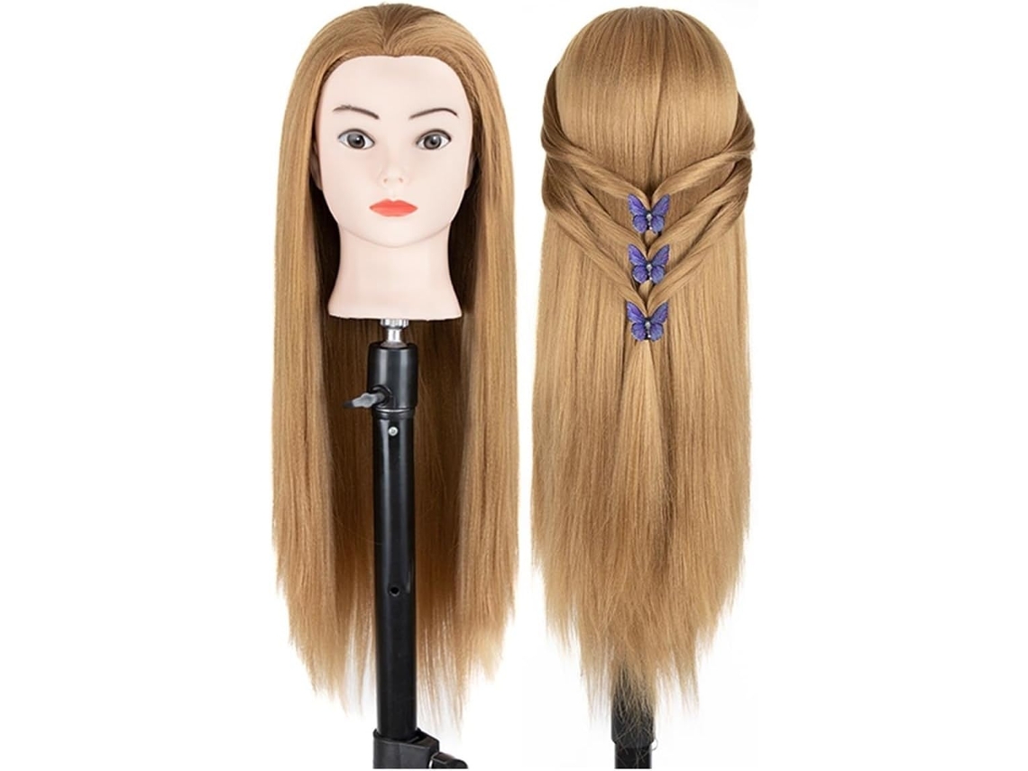 Cabeza De Maniquí Con Fibra Sintética Larga De Color Para Entrenamiento De Peluquería, Modelo De 66 Cm (26 Pulgadas).