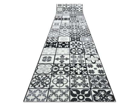 Alfombra de Pasillo con Refuerzo de Goma DYWANY LUSZCZOW Azulejos de Lisboa (57 x 700 cm - Poliamida - Gris y Plateado)