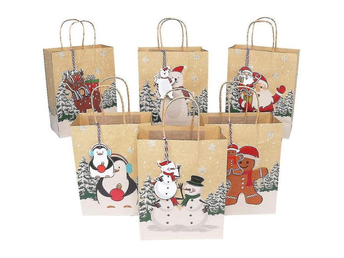 Bolsas De Regalo Navideñas Kraft, 24 Unidades, Estilos Surtidos, 23 X 18 X 10 Cm, Accesorios Para Fiestas