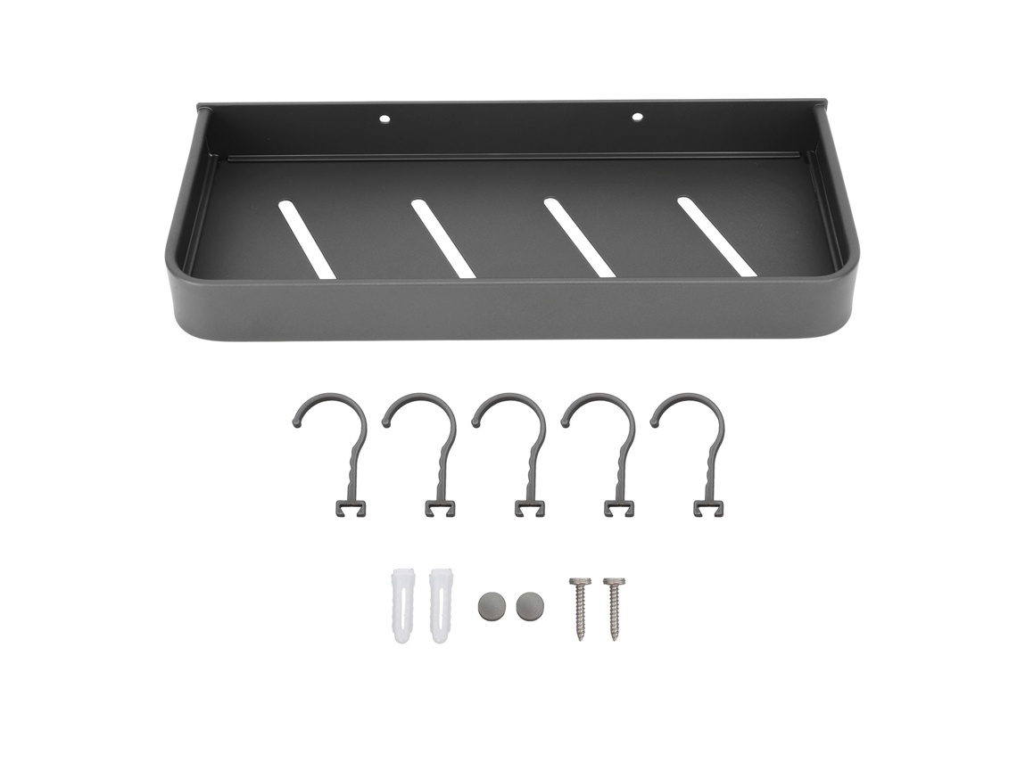 Soporte de ducha antisalpicaduras Space de aluminio con 5 ganchos, color negro, 30 cm