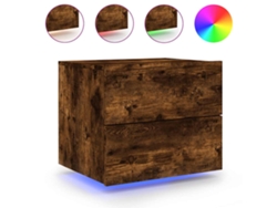 Maison Exclusive - Mesita De Noche De Pared Con Luces Led Roble Ahumado