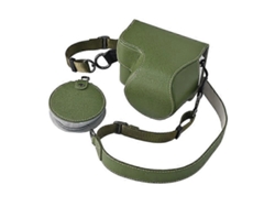 Estuche de cuero sintético texturizado compatible con Sony Alpha Zv E10 II con orificio para batería, correa y bolsa para guardar lentes Facpoet