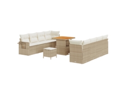 Conjunto de sofá de jardín de ratán beige Vidaxl de 11 piezas con cojines