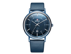 Reloj De Cuarzo De Moda Para Hombre Con Correa De Pu, Resistente Al Agua Y Calendario Azul.