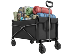 Carro De Jardín Plegable, Capacidad De 80 Litros, Asa Ajustable, Metal, Tela Oxford, 78x47,5x92 Cm, Negro.