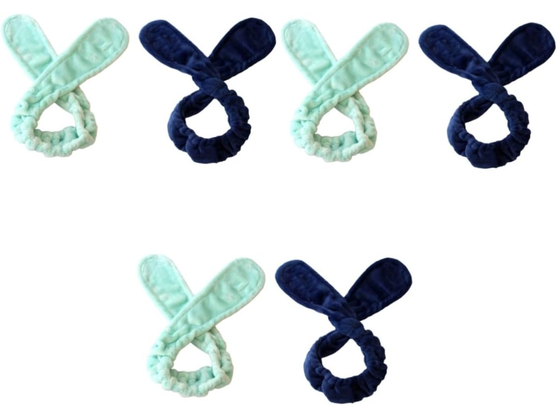 Set De 6 Diademas De Felpa Flexible, Accesorios Para El Cabello De Color Verde Para Maquillaje Y Cuidado De La Piel.