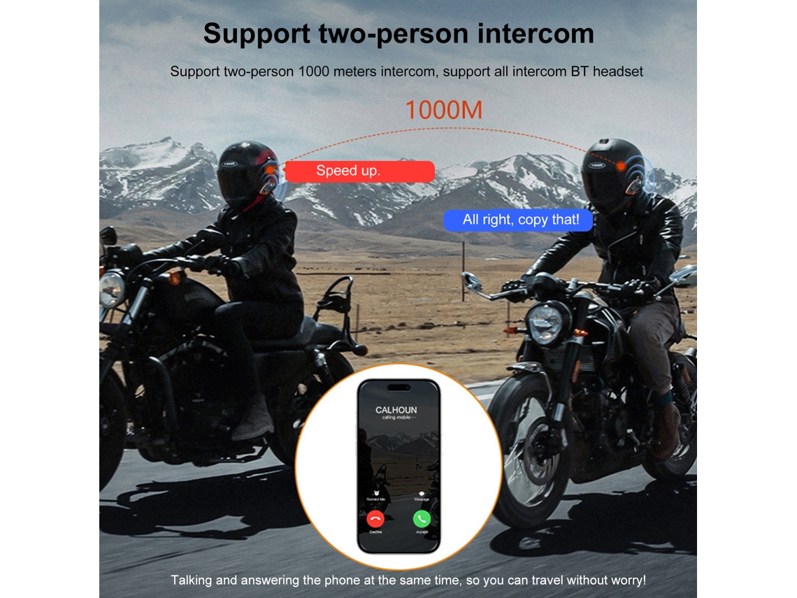 Auriculares Bluetooth Para Casco De Motocicleta Con Intercomunicador De 1000 M Y Reducción De Ruido Cvc, Compatibles Con Diversos Cascos.