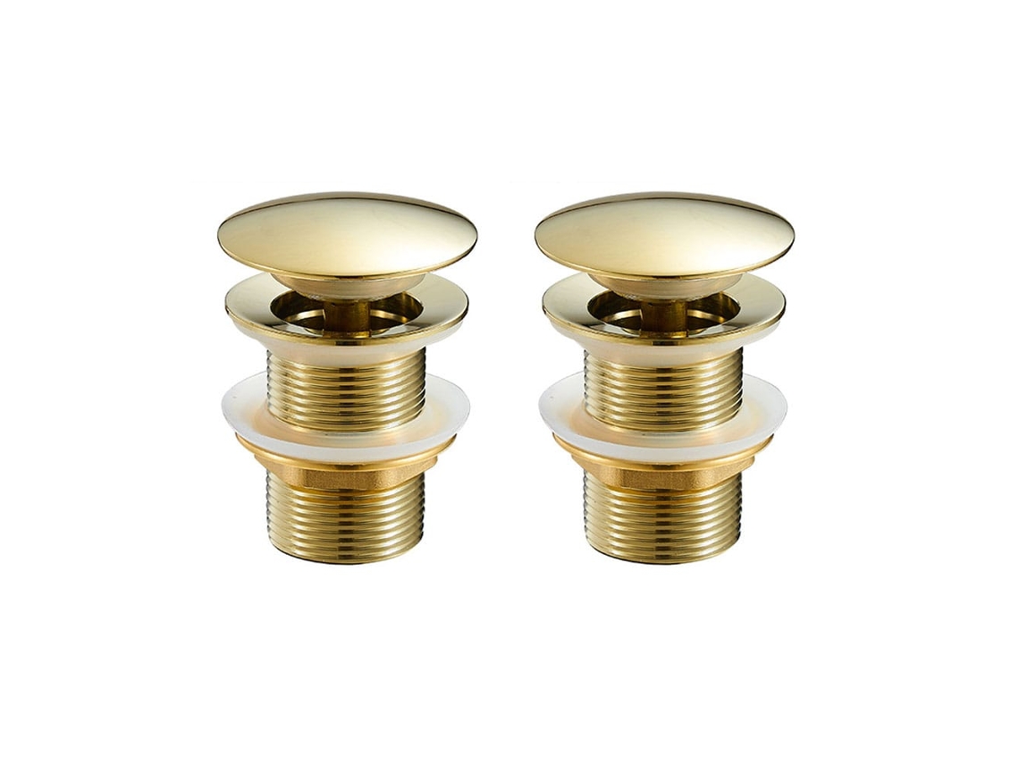 Juego De 2 Tapones Para Fregadero Con Rebosadero, Muelle Y Ranura, De Latón Cromado Dorado.