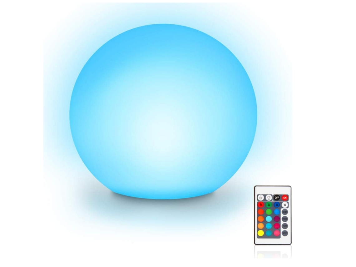 Lámpara LED de ambiente con bola, luz flotante para piscina con 8 colores regulables y 16RGB, lámpara de noche recargable por USB, bolas luminosas (blanco) CHRONUS