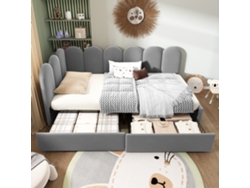 Cama Simple 90x200 Gris, Terciopelo, 2 Cajones, Lamas Incluidas, L-fija, Sin Colchón