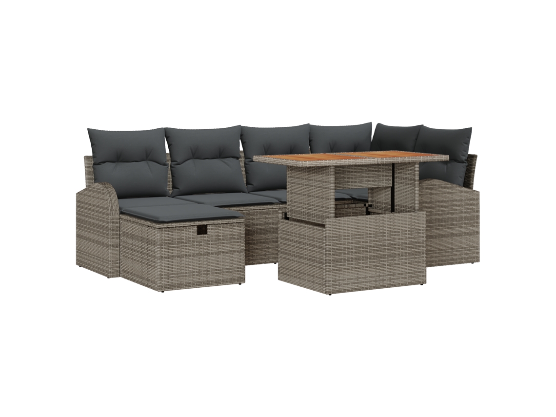 Conjunto 7 De Sofá De Jardín Vidaxl Gris Ratán, Poliéster