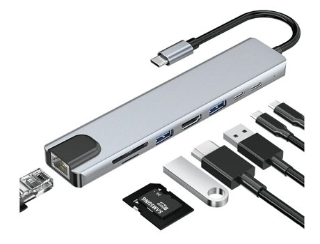 Estación de acoplamiento USB C 8 en 1, concentrador USB C, lector de tarjetas SD/TF, RJ45, USB 2.0/3.0, adaptador para MacBook, Mac Pro, Mac Mini, ...