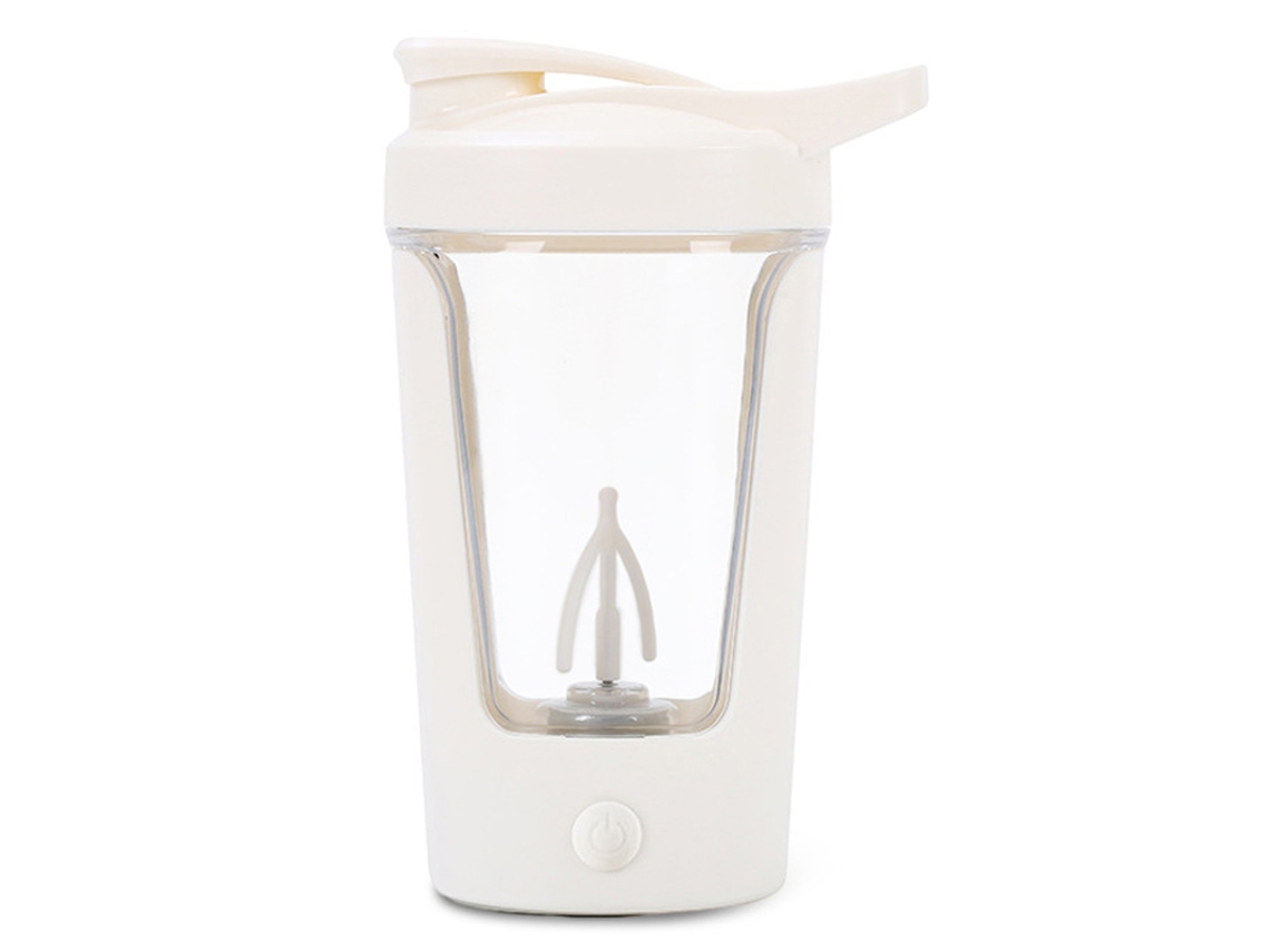 Vaso mezclador eléctrico de 450 ml, batería integrada de 500 mAh, antifugas, tapa extraíble, para proteínas y suplementos, ideal para gimnasio y fitness.