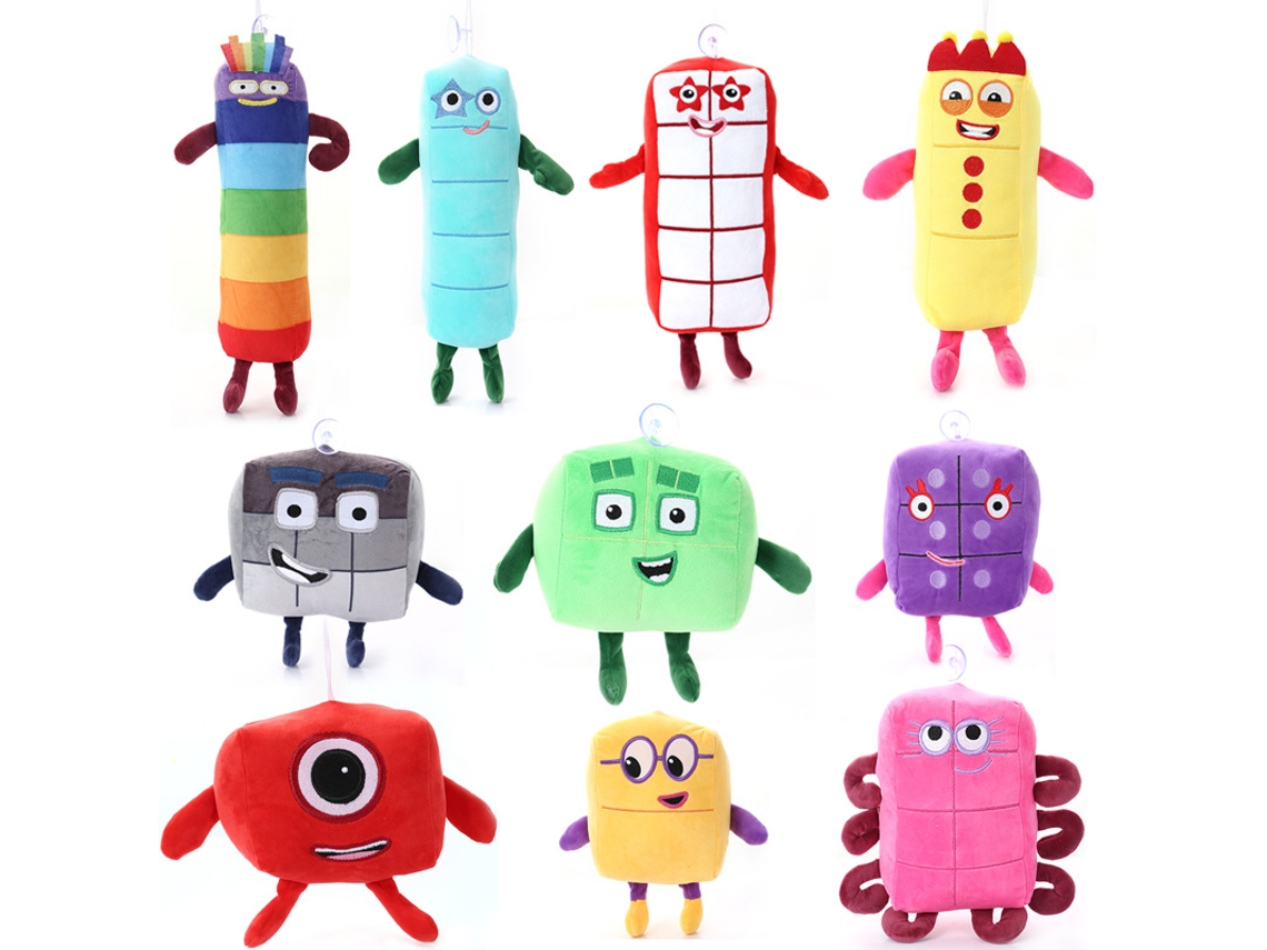 Peluche con forma de bloque de construcción y números para que los niños aprendan matemáticas. Stelasplen (animación)