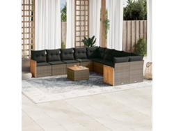 Conjunto de sofá de jardín de 11 piezas con cojines, ratán gris, DKD Home Decor
