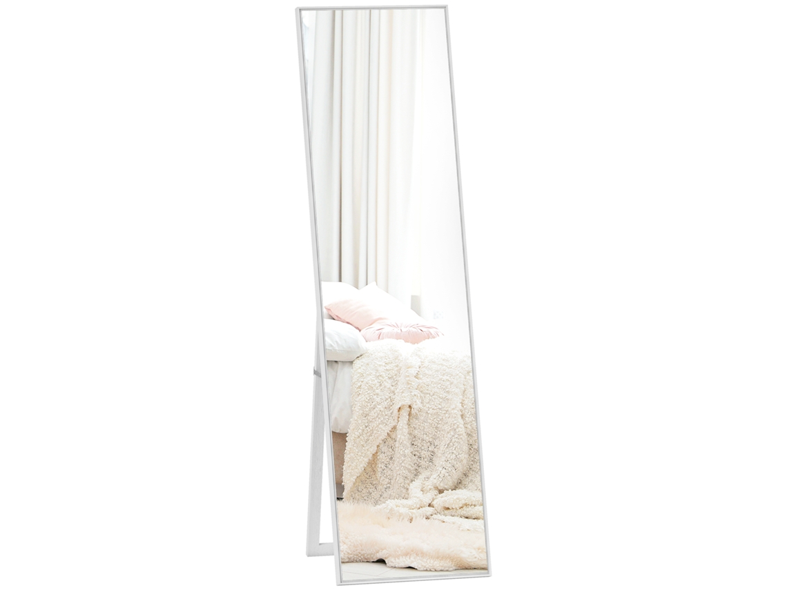 Espejo rectangular con soporte, espejo de pie para vestidor, sala de estar, baño, pasillo, 40 x 47 x 147 cm, blanco