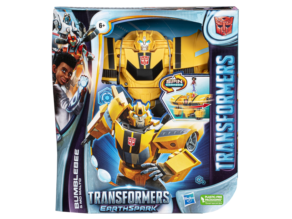 Transformables TRANSFORMERS Earthspark Spin Changer Bumblebee e Mo Malto (Edad Mínima Recomendada: 6 años)