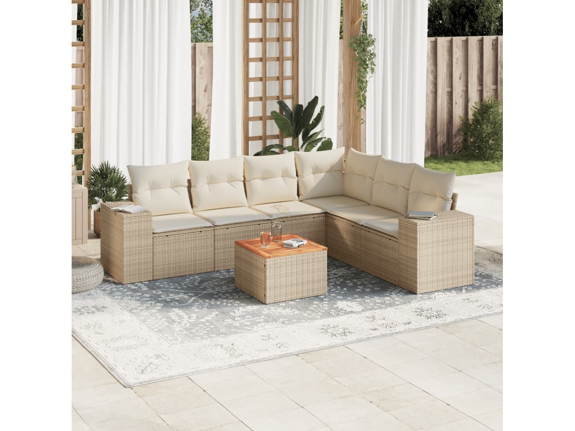 Conjunto de sofá de jardín de 7 piezas con cojines, mimbre sintético beige, Dkd Home Decor