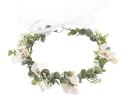 Diadema Nupcial Blanca Flocada Nuobesty Con Flores De Deucalyptus Y Gypsophila, Ligera Y Cómoda.