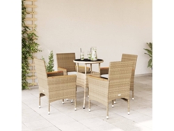 Juego de comedor de jardín de 5 piezas con cojines de mimbre beige de polietileno y vidrio, Dkd Home Decor
