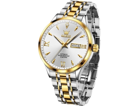 VEANXIN Reloj automático de acero inoxidable resistente al agua con calendario luminoso para hombre(esfera blanca)