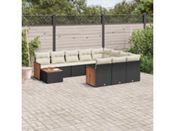 Conjunto de sofá de jardín de 11 piezas con cojines de mimbre sintético negro de DKD Home Decor
