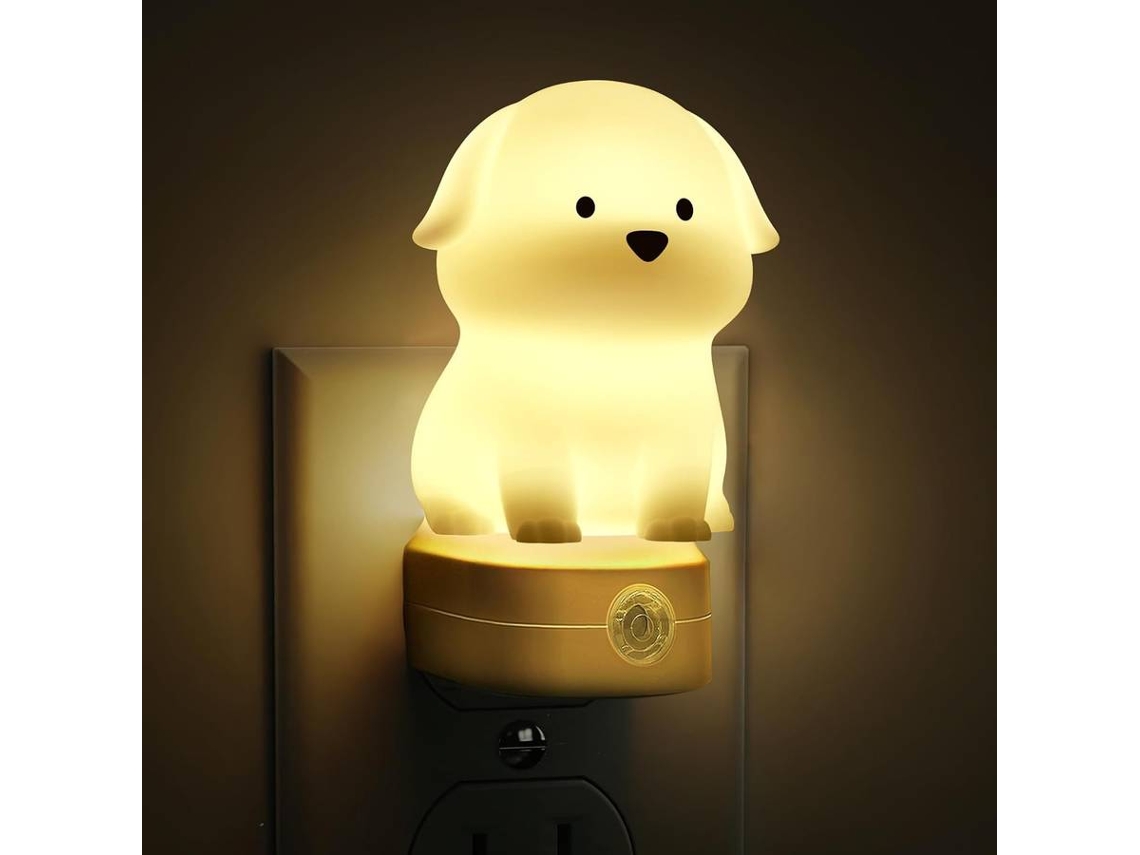 Luz nocturna LED enchufable para niños, luces nocturnas 3D con forma de cachorro y sensor de anochecer a amanecer (blanca)