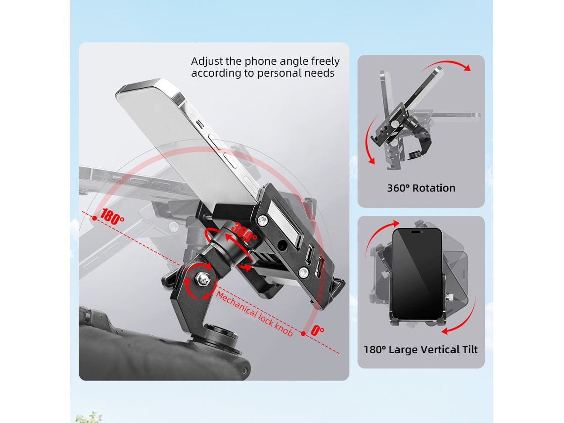 Soporte Ajustable De Aleación De Aluminio Para Teléfono Móvil Con Rotación De 360 Grados, Compatible Con Bicicletas De Montaña Y De Carretera.