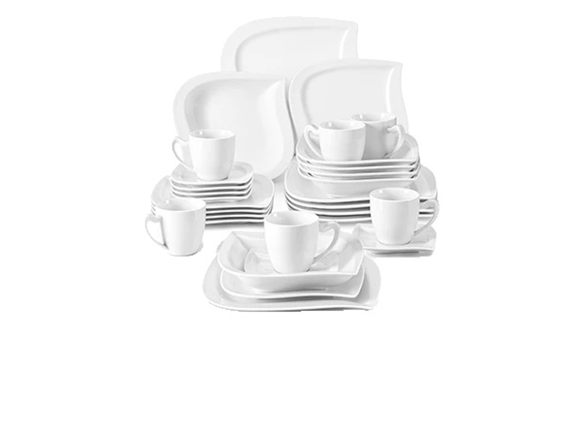 Vajilla Malacasa, 30/60 piezas, porcelana ecológica, color blanco (30 piezas)