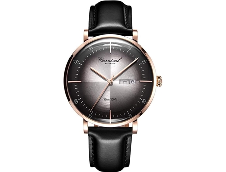 VEANXIN Brands Reloj automático con fecha y correa de cuero para hombre-rosa gris