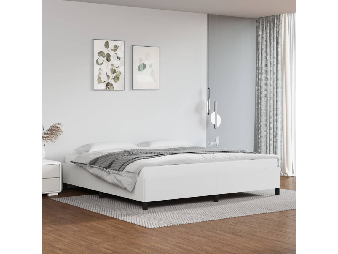 Estructura De Cama Sin Colchón Cuero Sintético Blanco 200x200cm