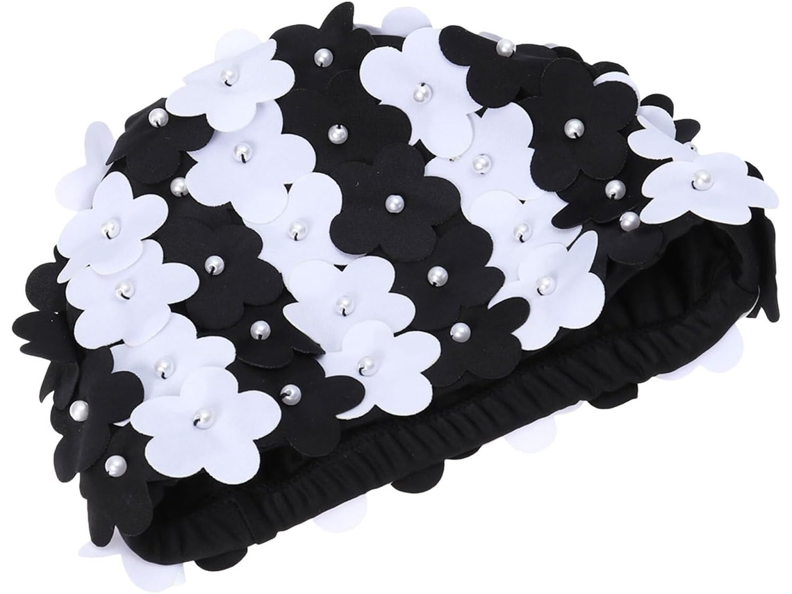 Gorro de natación impermeable para mujer con estampado floral retro.