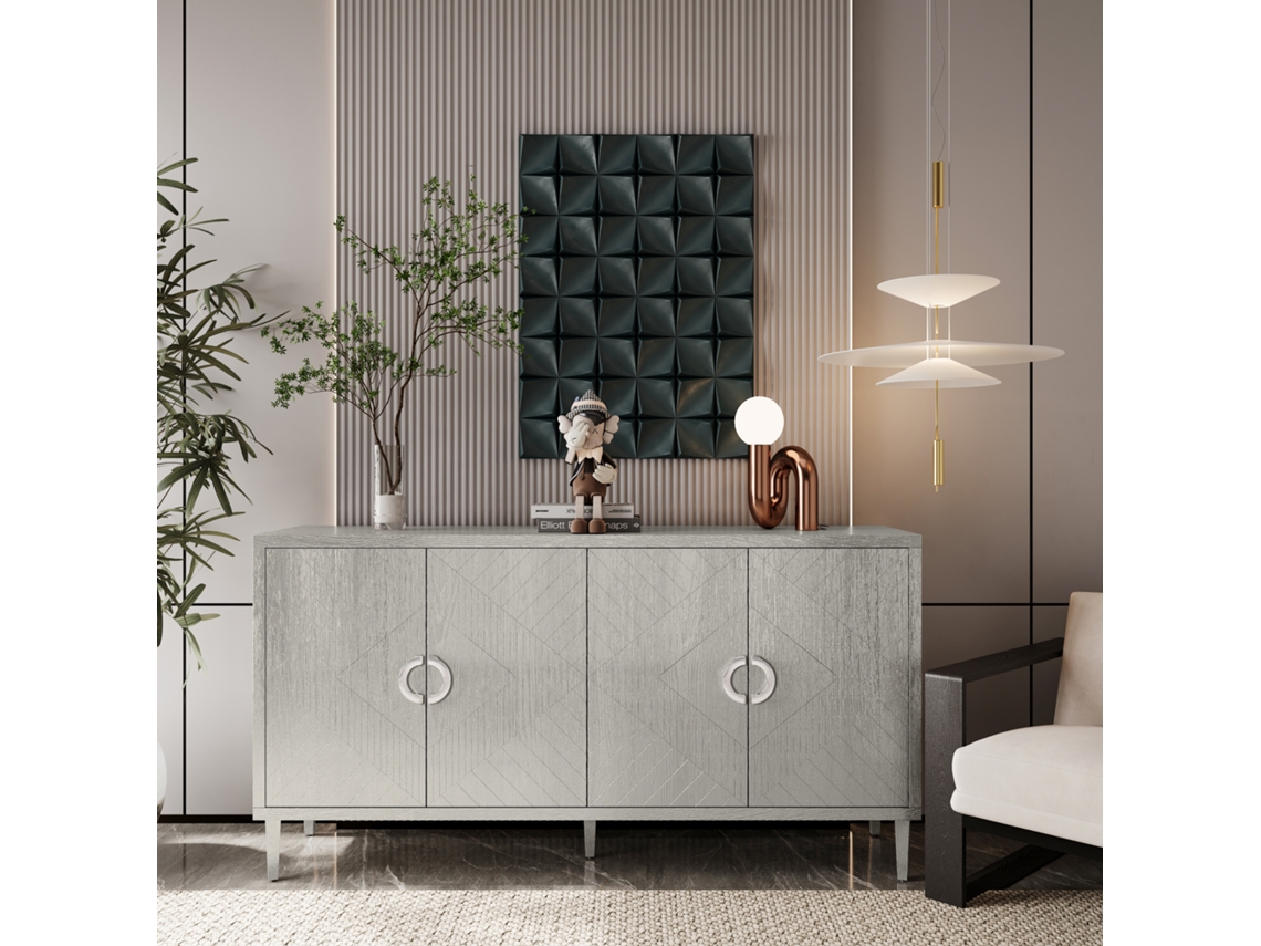 Mueble de almacenaje 152 cm 4 Puertas con Patas de Pino y MDF Champagne Mobrio