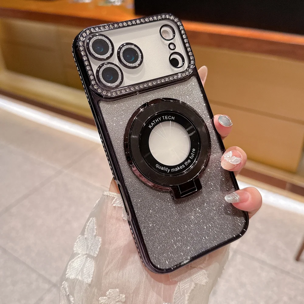 (negro, Iphone 11) Funda Para Teléfono De Alta Calidad Con Brillantes Diamantes De Imitación Y Soporte Magnético De Carga Inalámbrica.