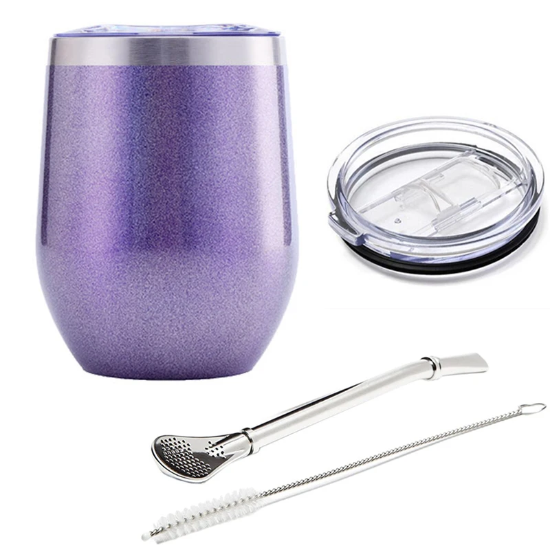 Taza De Té Mate, Taza Isotérmica De Acero Inoxidable Con Tapa Deslizante Y Pajita, 355 Ml (12 Oz).