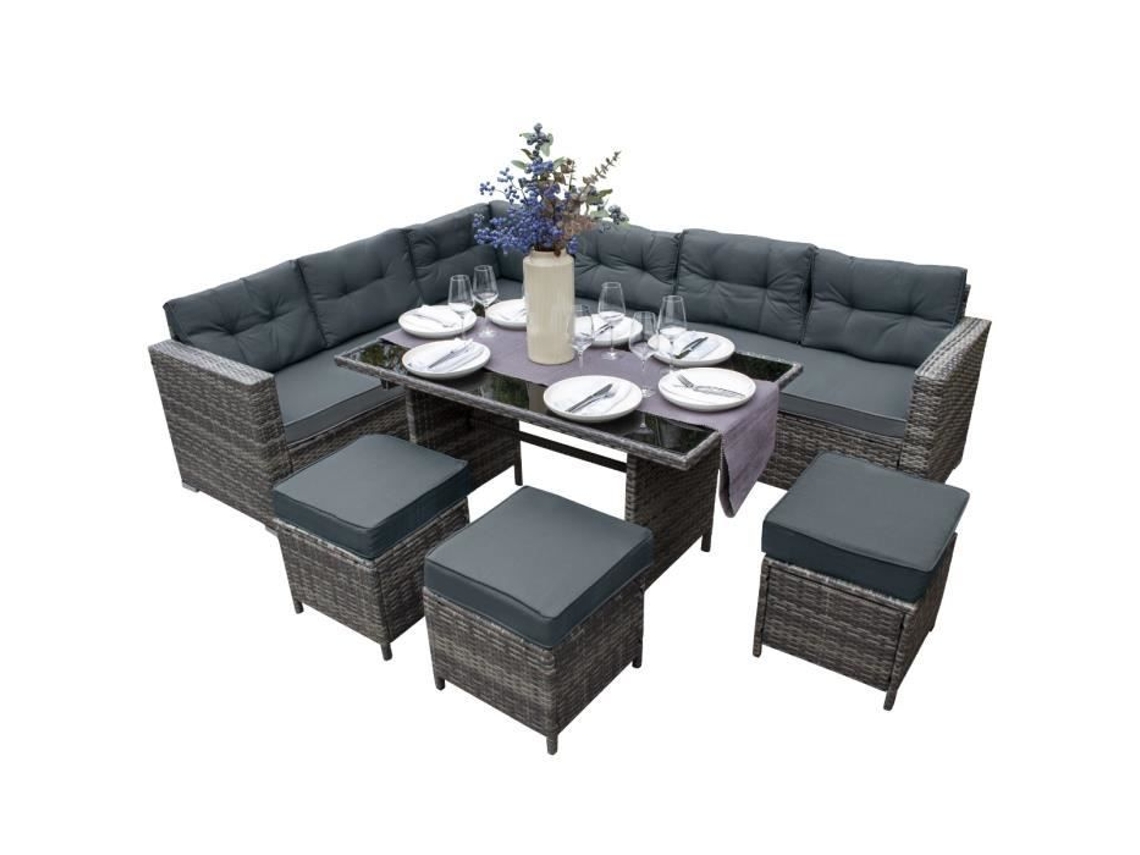 Conjunto de muebles de jardín de mimbre gris para 9 personas MONSTERSHOP mesa y asientos